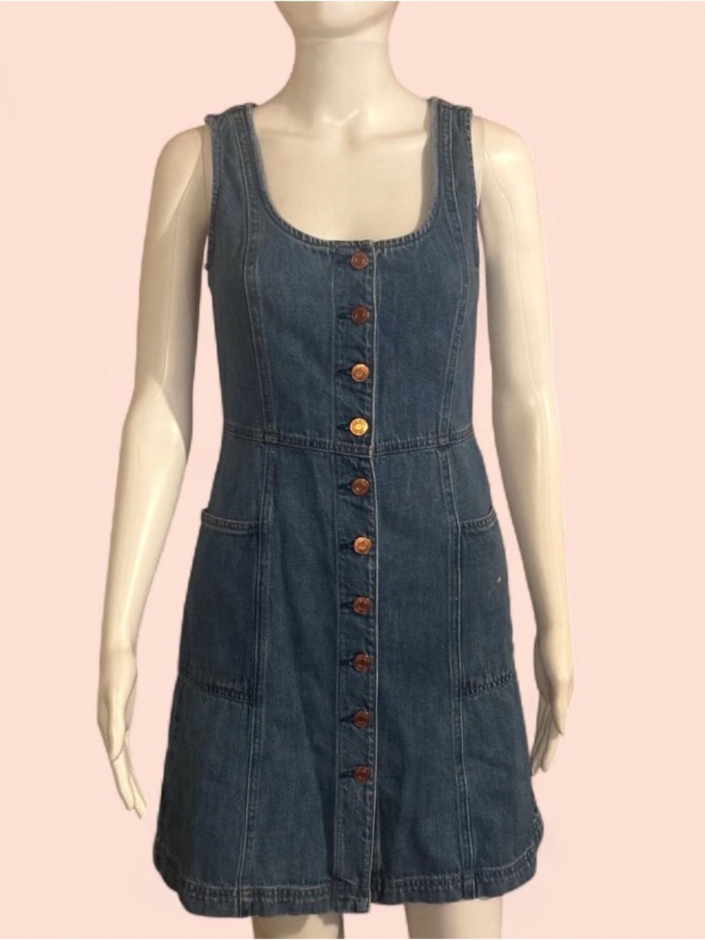 Denim Button-Front Dress - Dark Blue